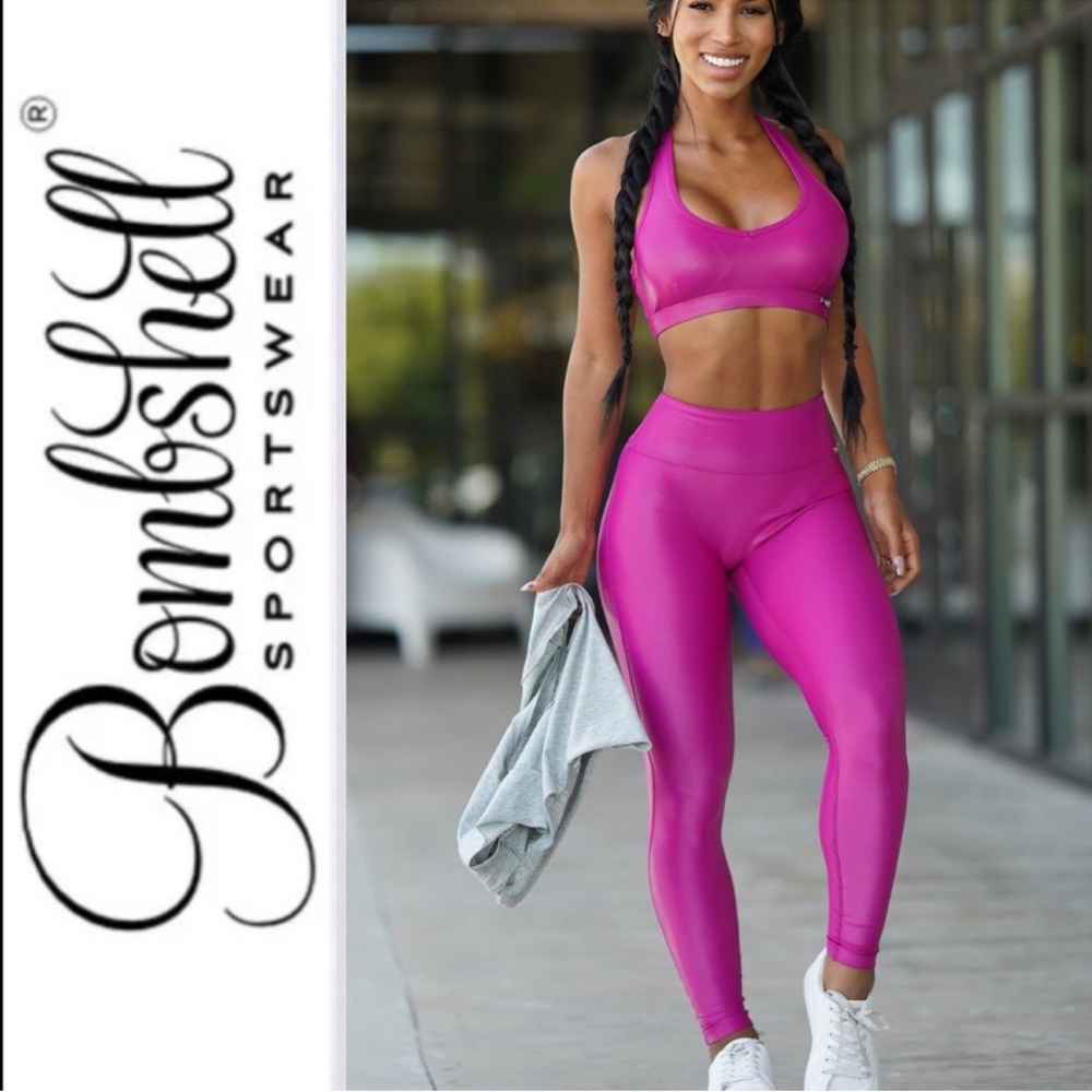 Bombshell Sportswear Magenta Gloss Liquid Leggings & Bra